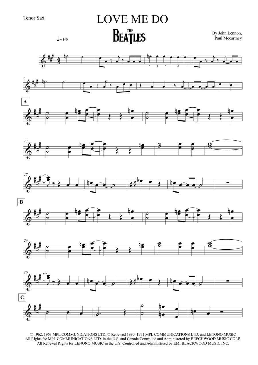 Love Me Do Tenor Saxophone scores gallery preview page 1