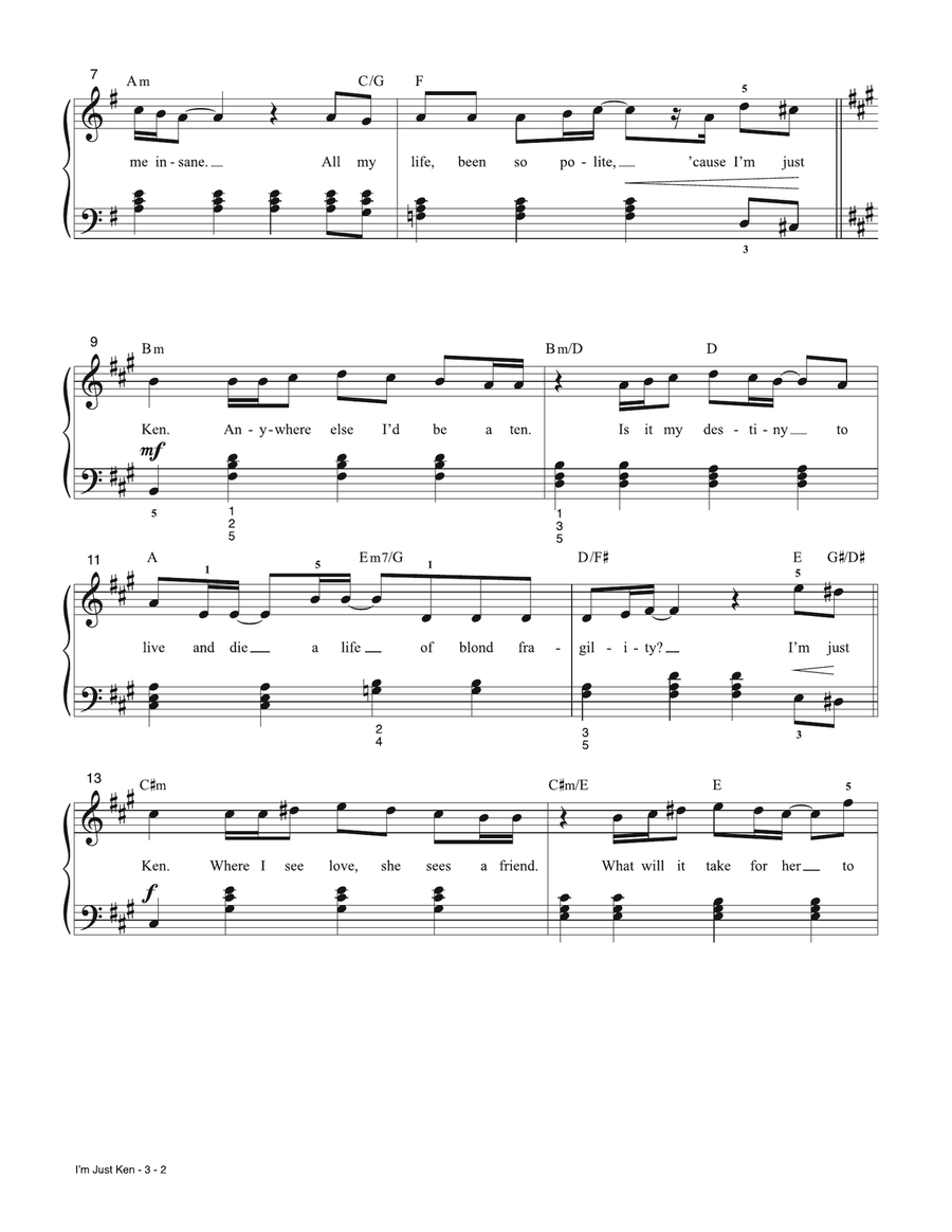 I'm Just Ken (from Barbie) Piano, Vocal scores gallery preview page 2