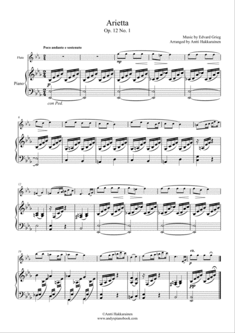 Arietta Op. 12 No. 1 (from Lyric Pieces) - Flute & Piano Flute Solo scores gallery preview page 2
