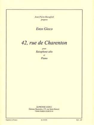 Book cover for Gieco Enzo 42 Rue De Charenton Saxophone & Piano Book