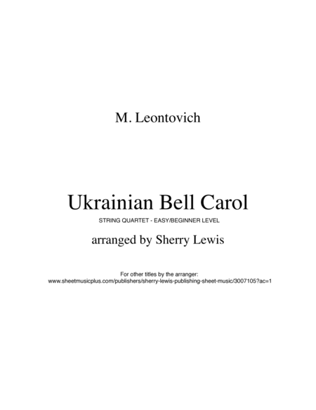 UKRAINIAN BELL CAROL (Carol of the Bells) String Quartet, Easy/Beginner image number null