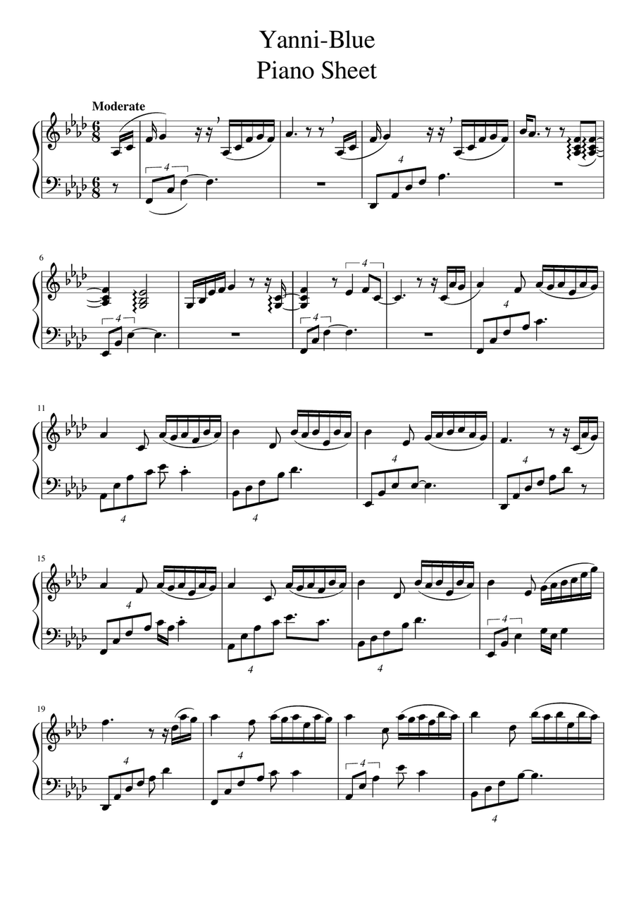 Yanni Blue- Piano Sheet Yanni Blue- Piano Sheet Piano Solo scores gallery preview page 1