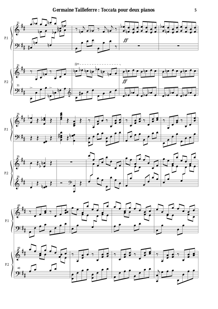Germaine Tailleferre: Toccata for two pianos 2 Pianos, 4-Hands scores gallery preview page 5