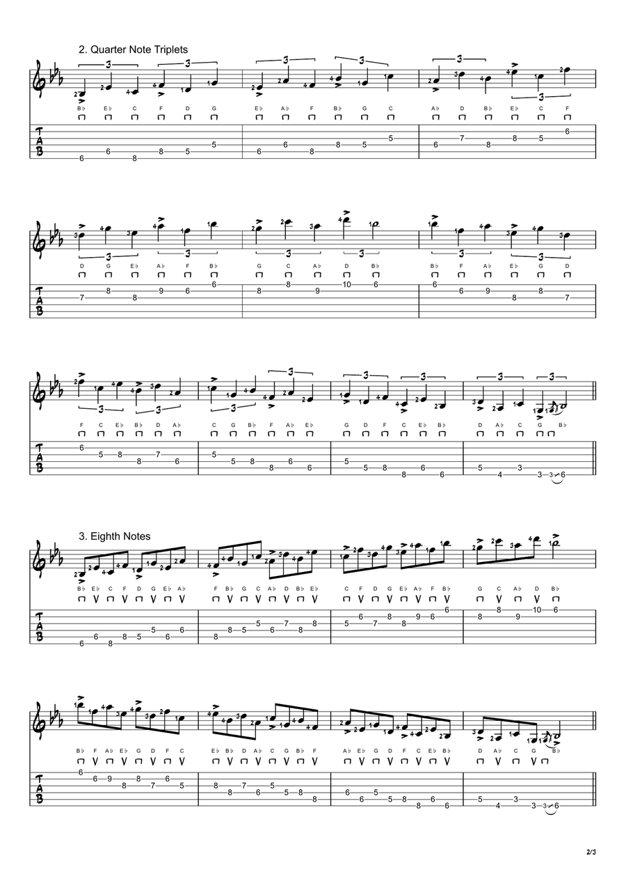 Bb Mixolydian Mode Exercises - Ascending and Descending in 4ths Acoustic Guitar scores gallery preview page 2
