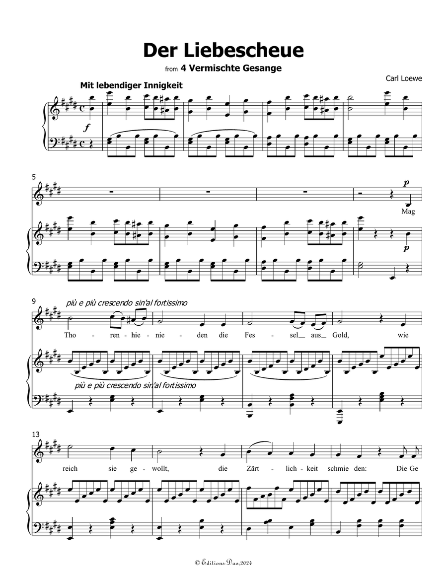 Der Liebescheue, by Carl Loewe, in E Major Voice scores gallery preview page 3