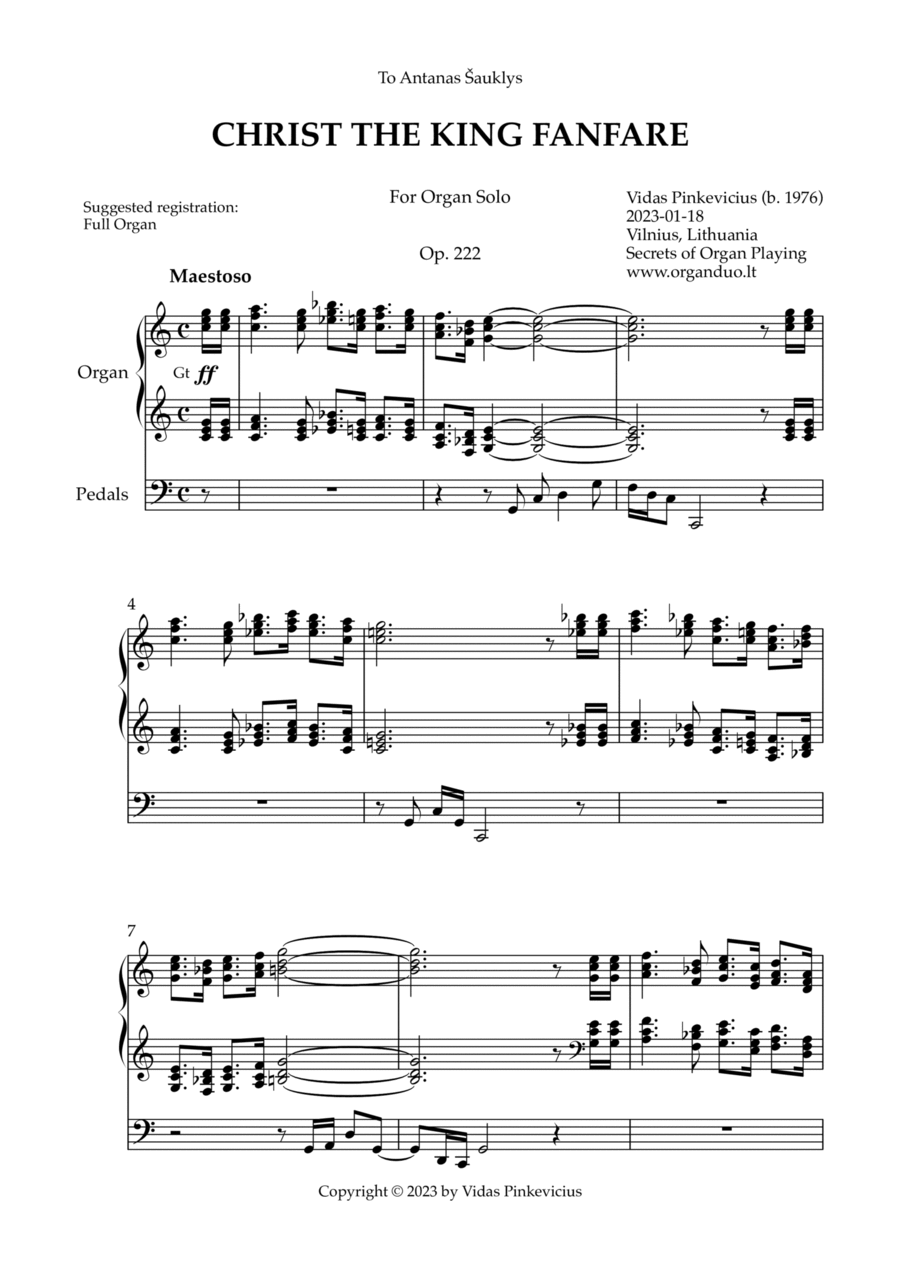 Christ the King Fanfare, Op. 222 (Organ Solo) by Vidas Pinkevicius Organ Solo scores gallery preview page 1