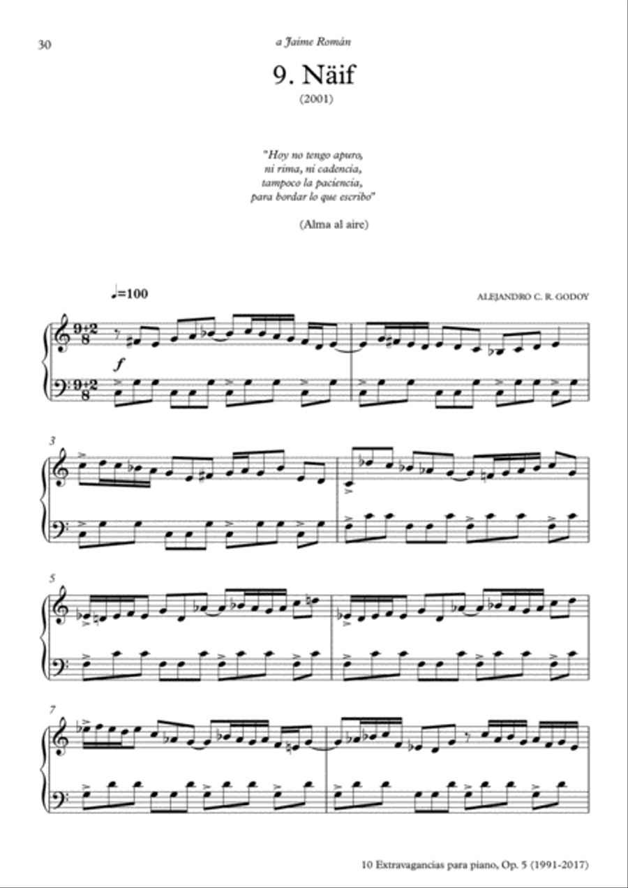10 Extravagancias para piano, Op. 5 (2017) 9. Näif Piano Solo scores gallery preview page 1
