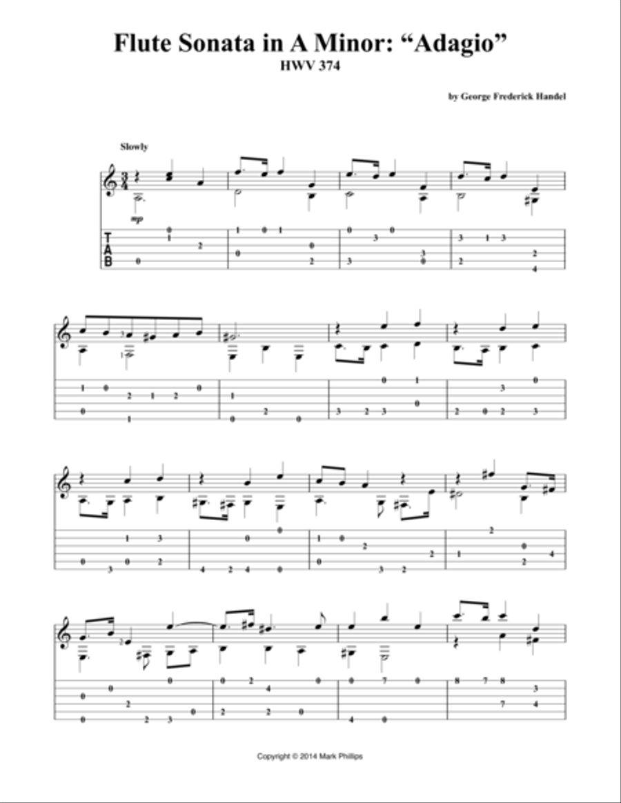 Flute Sonata in A Minor: “Adagio” Flute scores gallery preview page 1