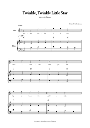 Twinkle, Twinkle Little Star • Easy oboe sheet music with easy piano accompaniment with chords
