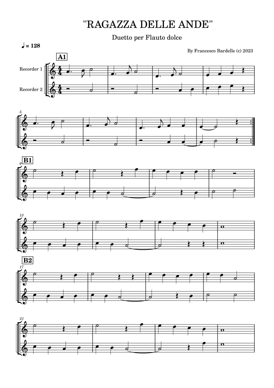 RAGAZZA DELLE ANDE RAGAZZA DELLE ANDE Woodwind Duet scores gallery preview page 1