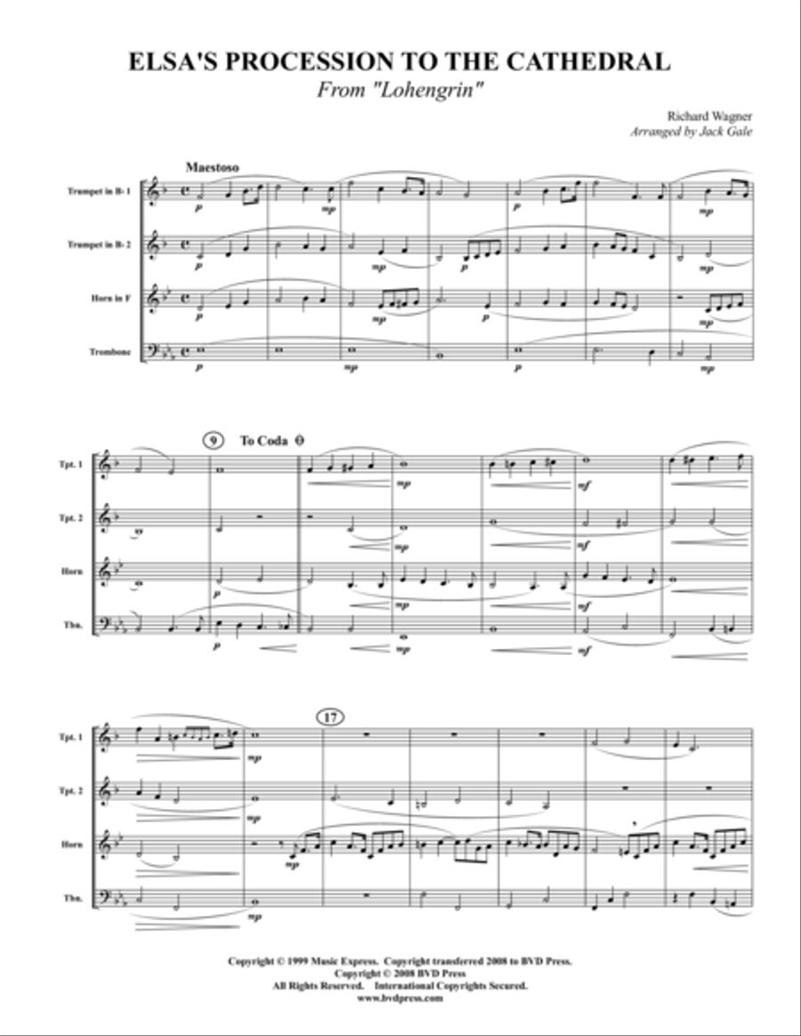 Elsa's Procession to the Cathedral Brass Quartet scores gallery preview page 1