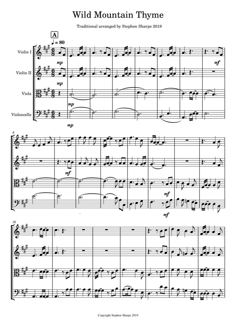 Wild Mountain Thyme String Quartet scores gallery preview page 1