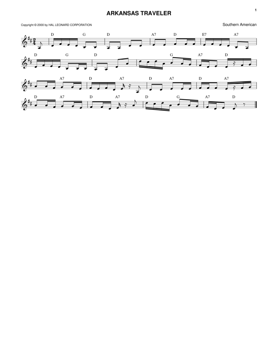 Arkansas Traveler Arkansas Traveler Piano scores gallery preview page 1