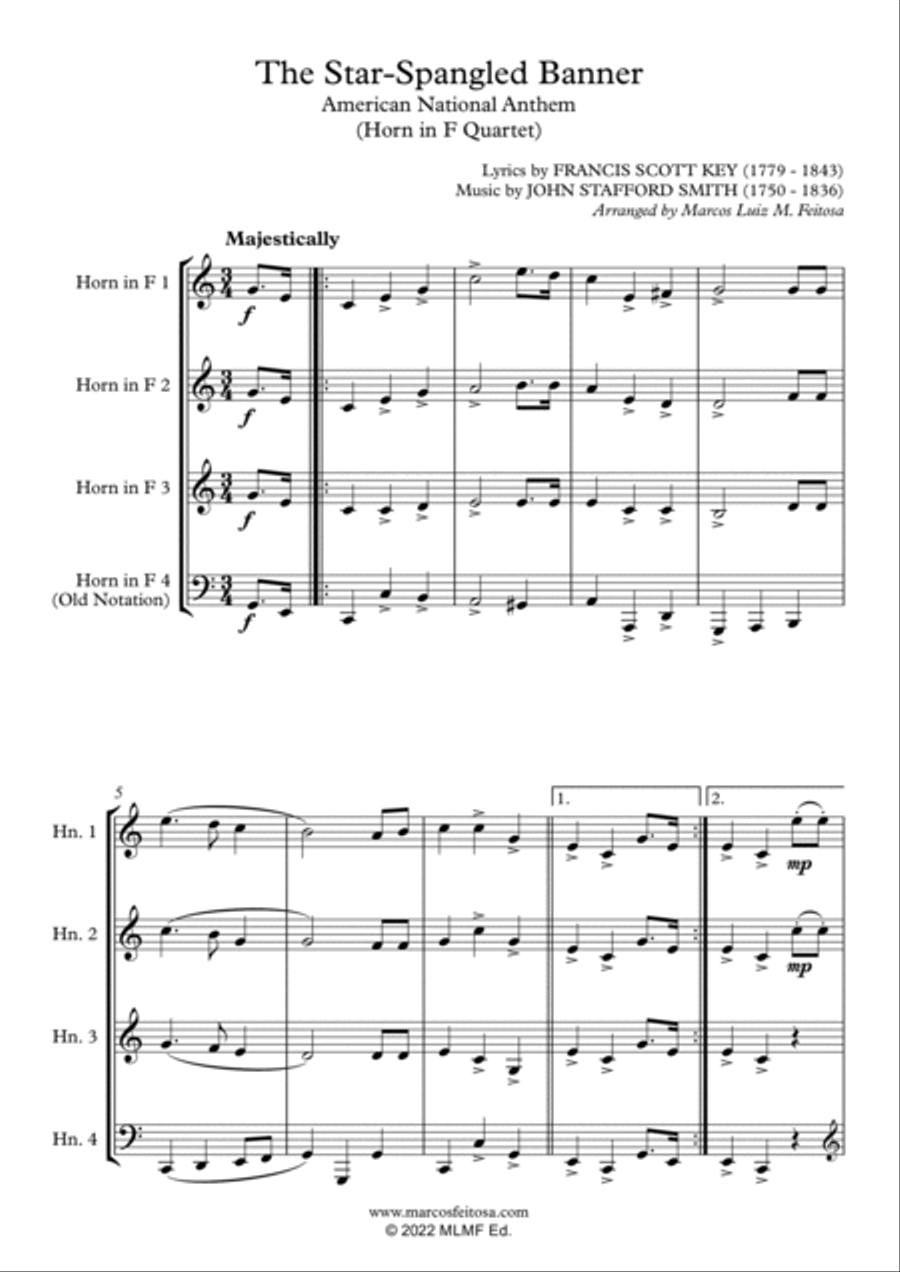 The Star-Spangled Banner (American Anthem) - Horn in F Quartet French Horn Quartet scores gallery preview page 3