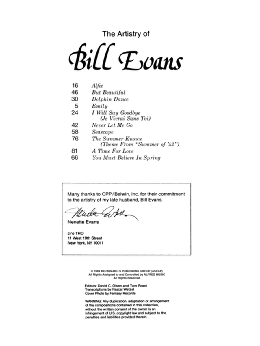 The Artistry Of Bill Evans, Volume 1