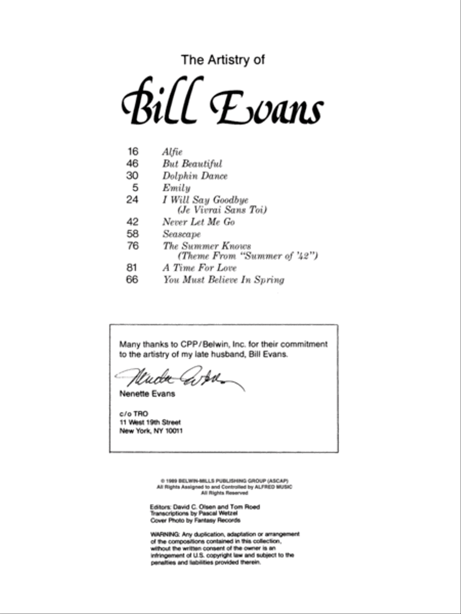 The Artistry Of Bill Evans, Volume 1