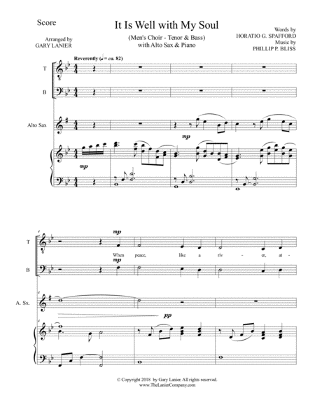 IT IS WELL WITH MY SOUL (Men's Choir - Tenor & Bass) with Alto Sax & Piano image number null