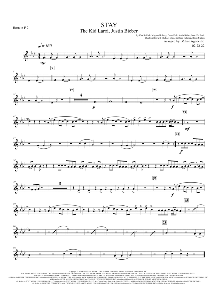 Stay Stay Horn Solo scores gallery preview page 1