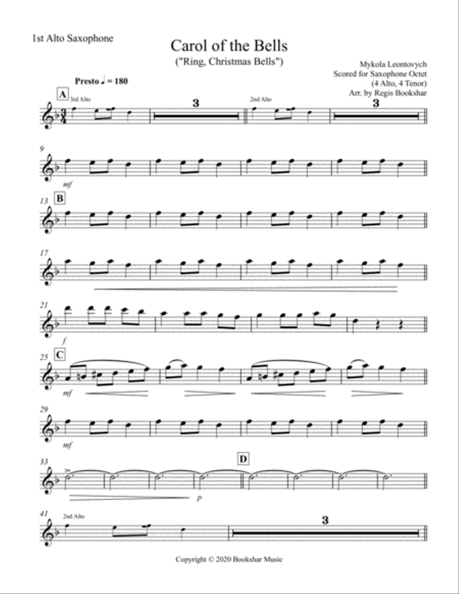 Carol of the Bells (F min) (Saxophone Octet - 4 Alto, 4 Ten) Woodwind Ensemble scores gallery preview page 6