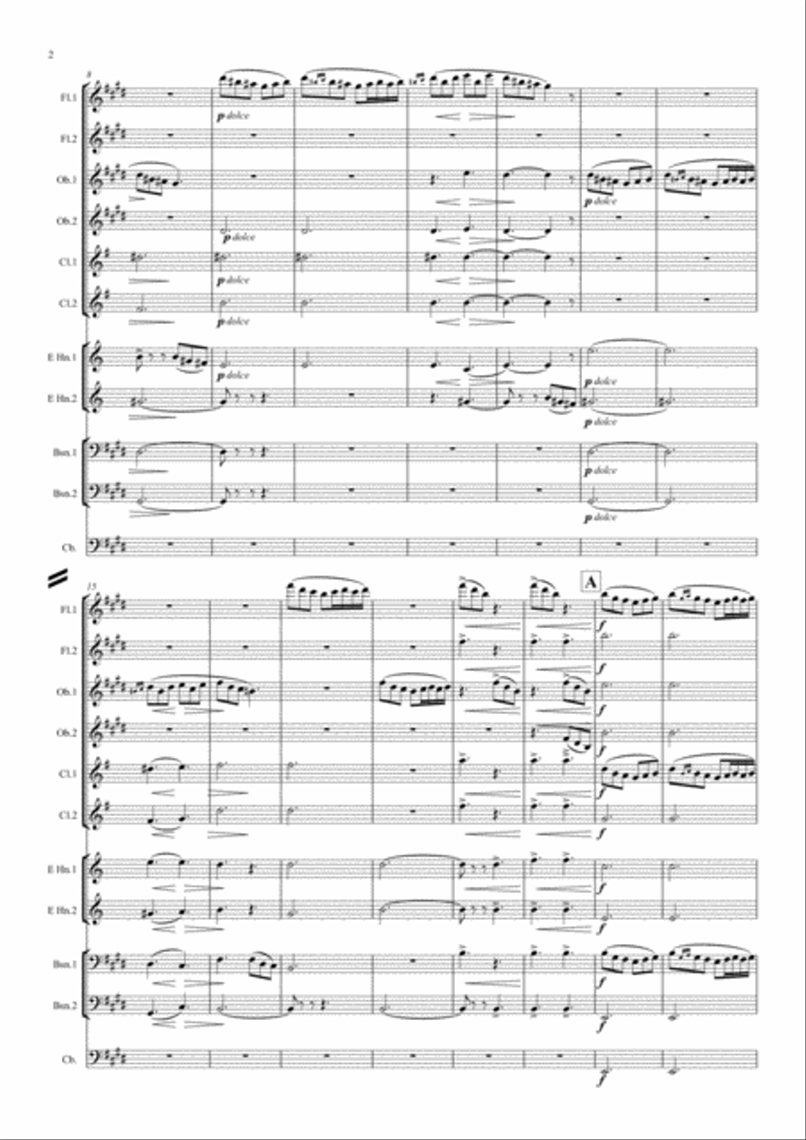 Grieg: Peer Gynt Suite No.1 Op.46 Mvt.1 Morning Mood (Original Key) - symphonic wind ensemble Large Ensemble scores gallery preview page 2