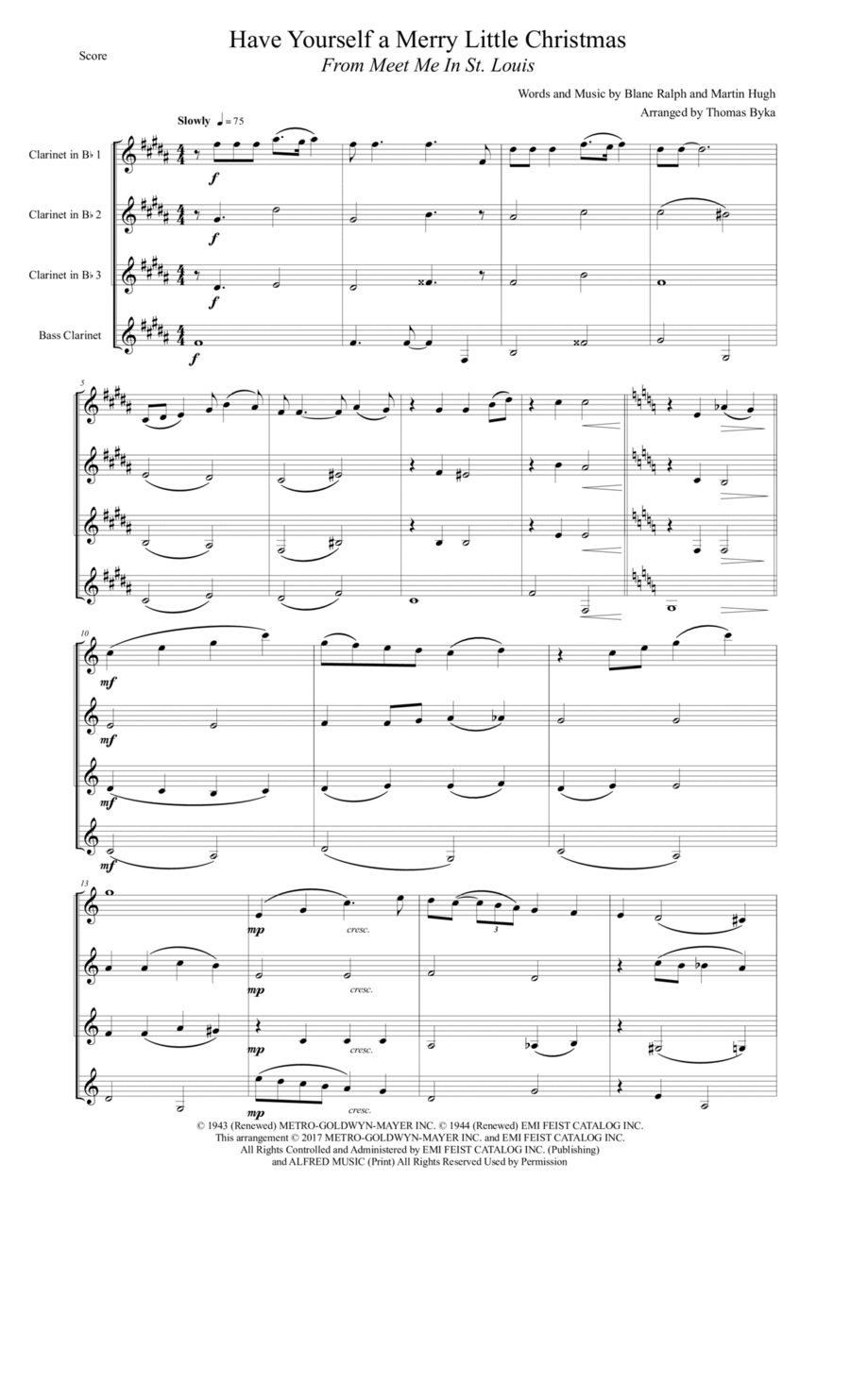 Have Yourself A Merry Little Christmas Clarinet Quartet scores gallery preview page 1
