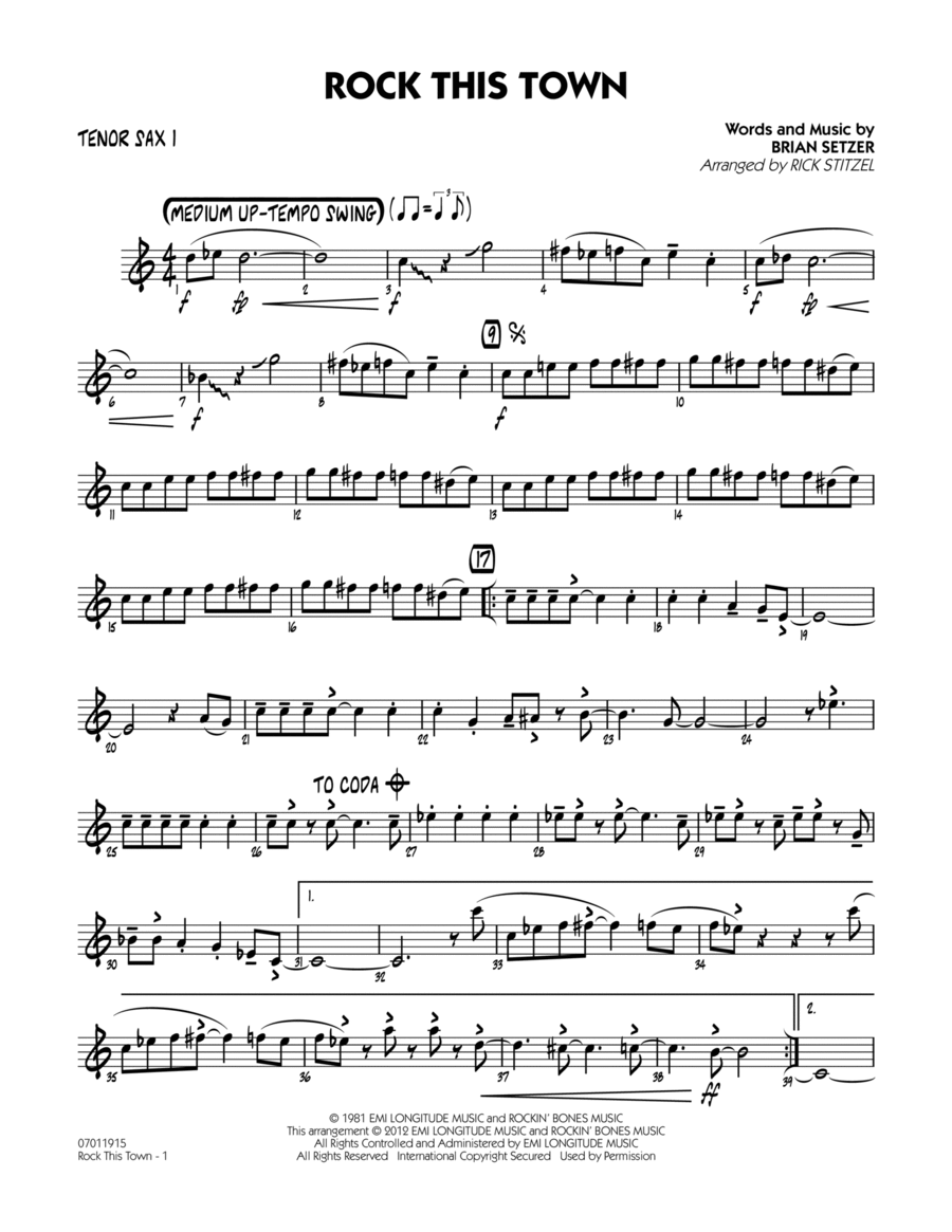 Rock This Town - Tenor Sax 1 Jazz Ensemble scores gallery preview page 1