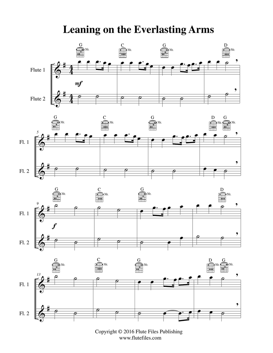 Leaning on the Everlasting Arms - Flute Duet with Guitar Chords Flute Duet scores gallery preview page 3