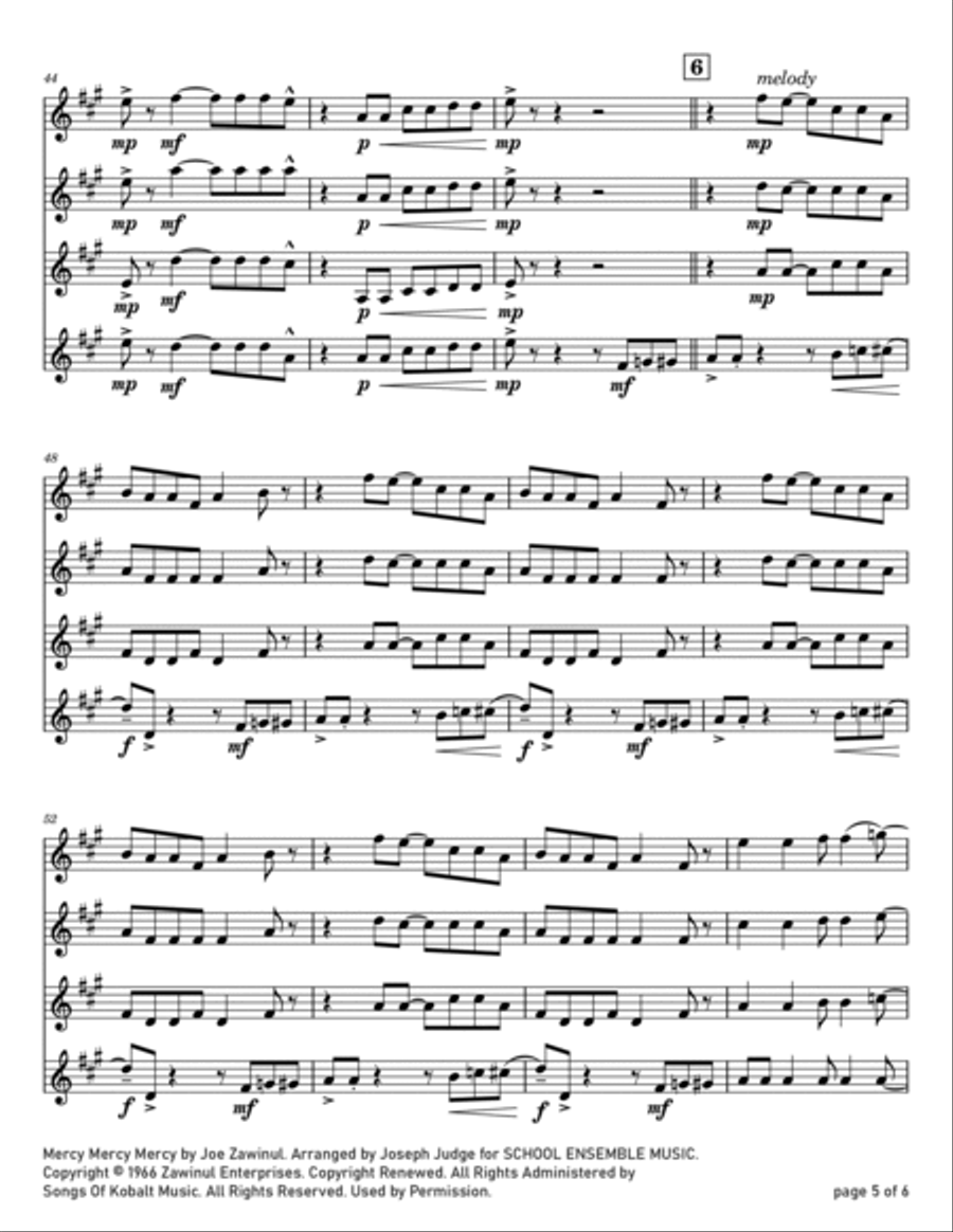 Mercy, Mercy, Mercy Mercy, Mercy, Mercy Clarinet Quartet scores gallery preview page 5