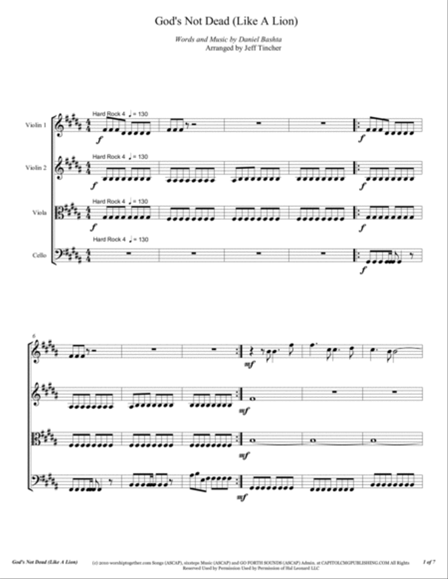 Like A Lion (God's Not Dead) String Quartet scores gallery preview page 2
