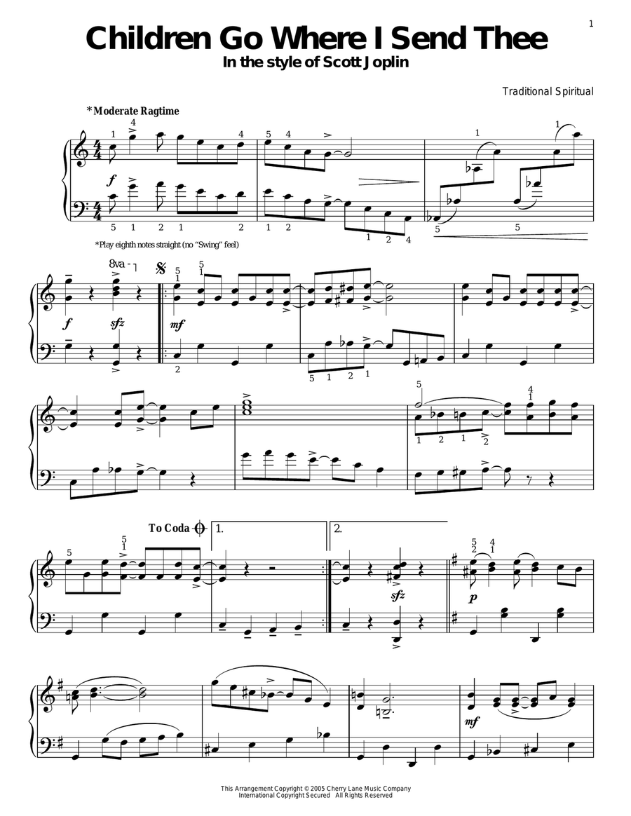Children Go Where I Send Thee (in the style of Scott Joplin) Piano Solo scores gallery preview page 1