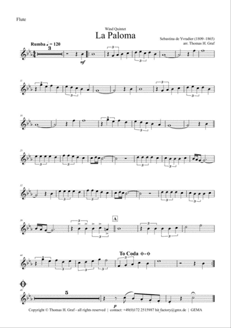 La Paloma - Spanish Habanera - Wind Quintet Woodwind Quintet scores gallery preview page 5