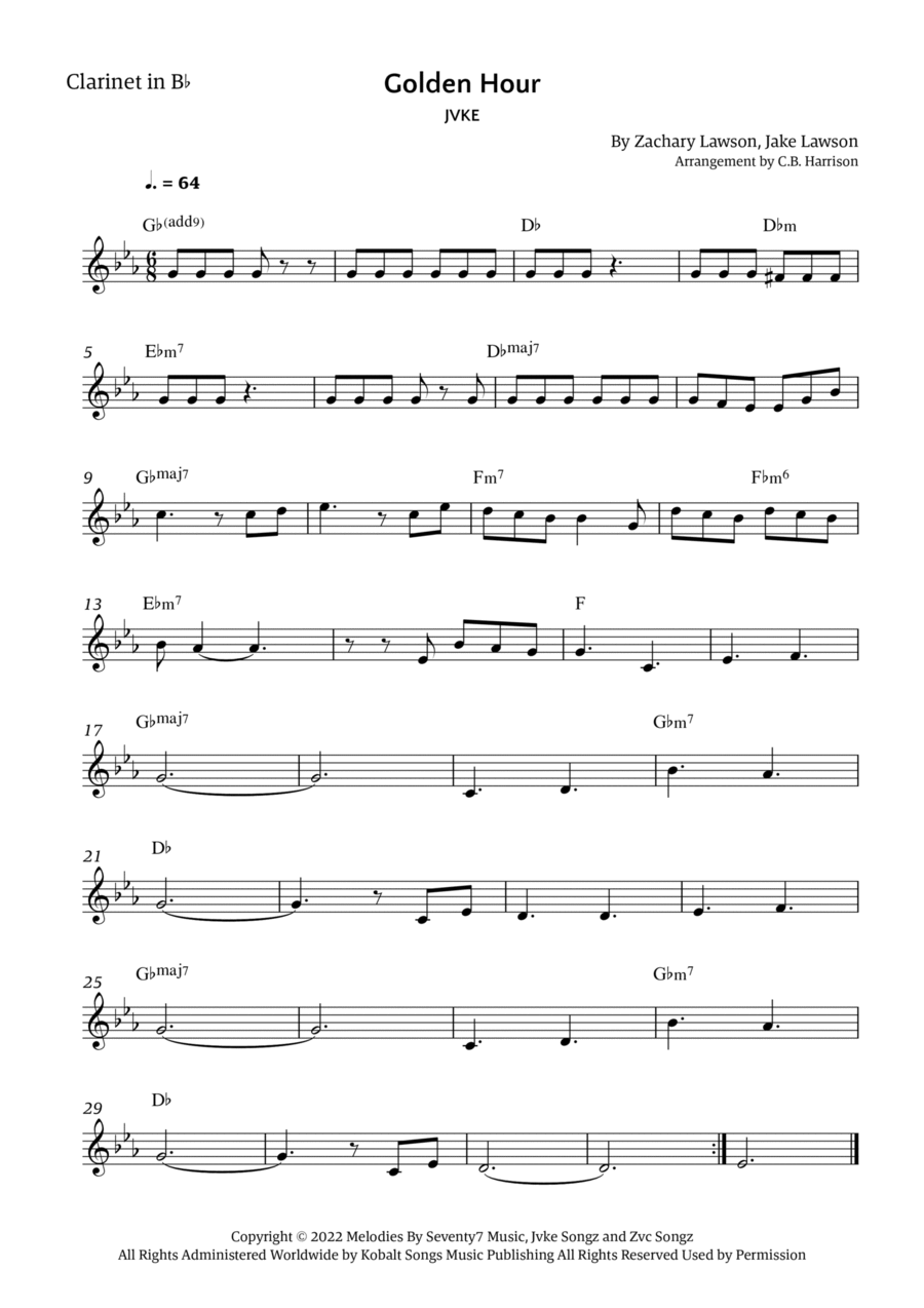 Golden Hour B-Flat Clarinet scores gallery preview page 1