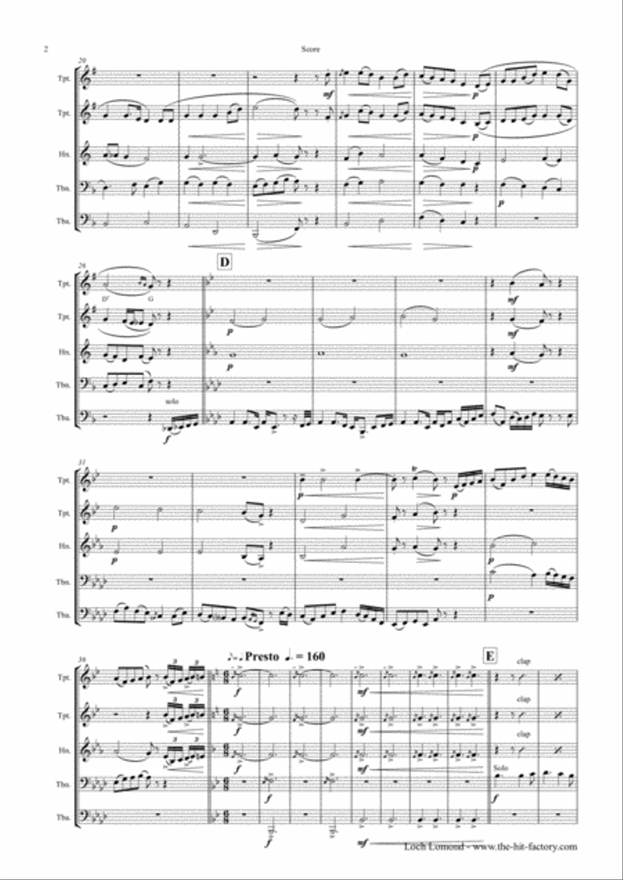 Loch Lomond - Celtic Traditional - Brass Quintet Brass Quintet scores gallery preview page 2