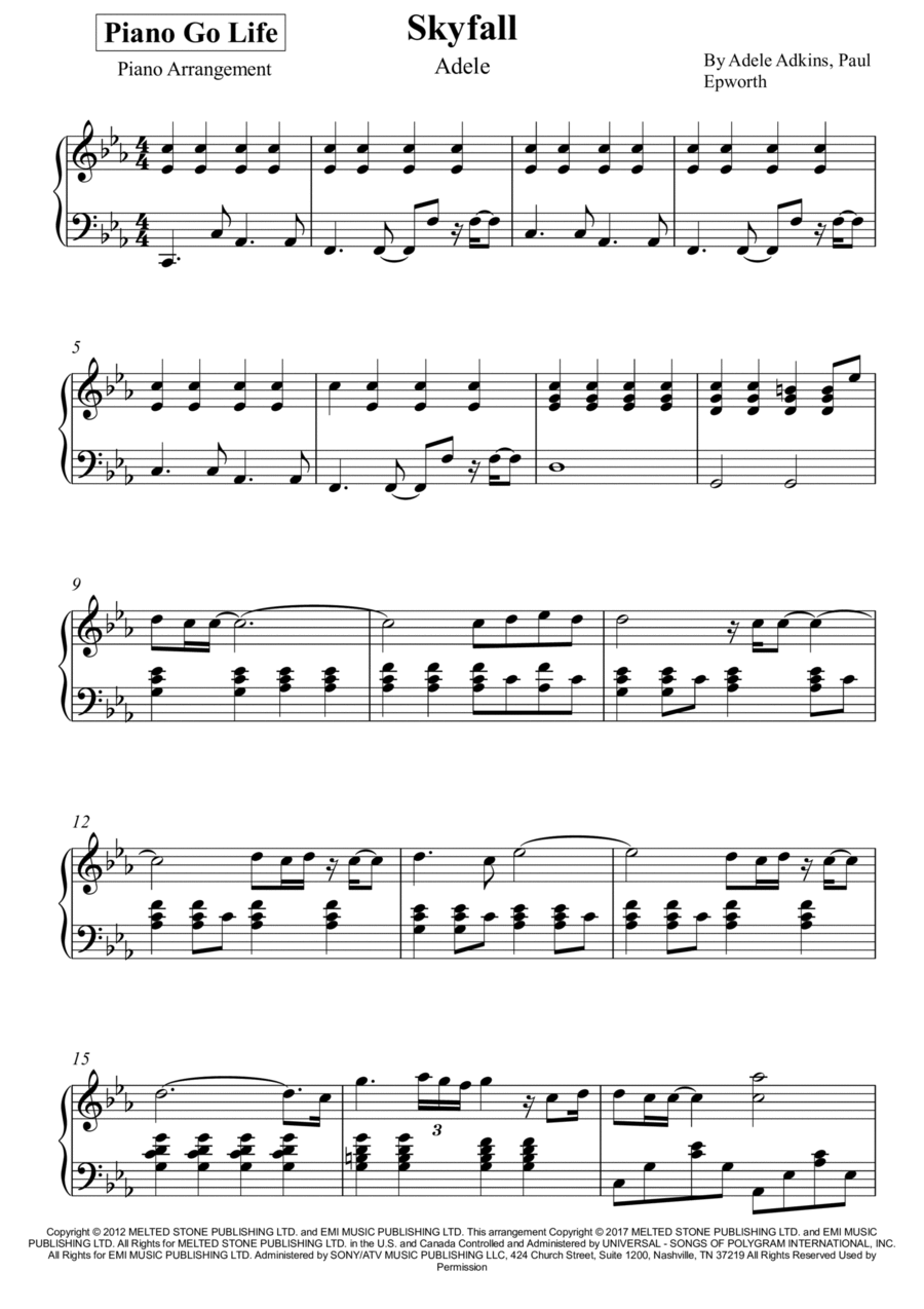 Skyfall Piano Solo scores gallery preview page 1