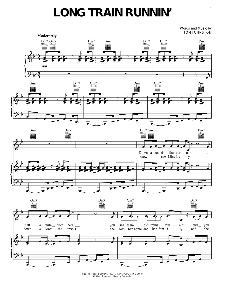Long Train Runnin' Piano, Vocal, Guitar scores gallery preview page 1
