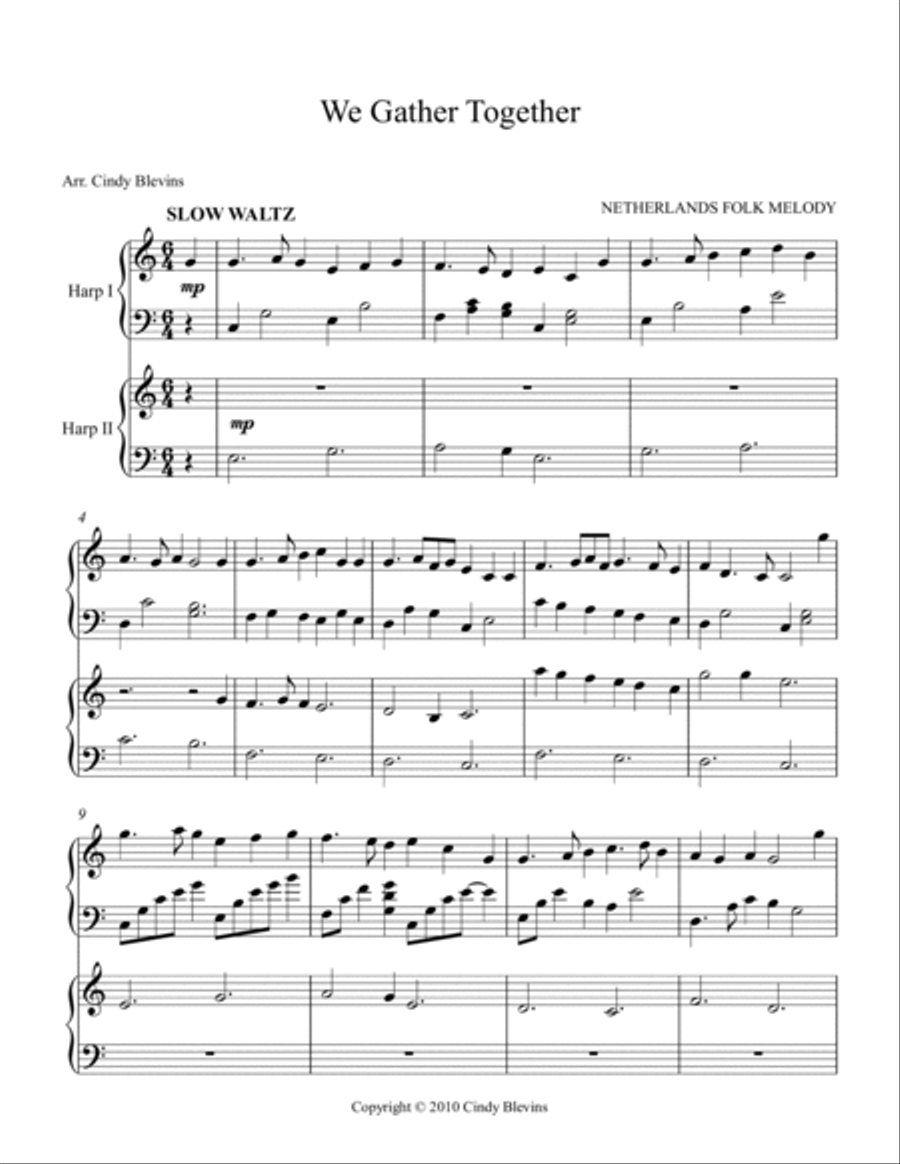 We Gather Together, for Harp Duet Harp scores gallery preview page 2