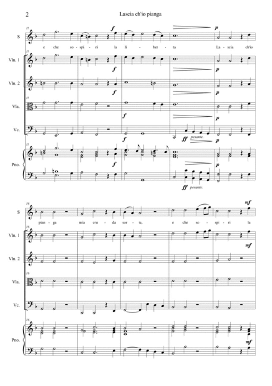 Lascia Ch'io Pianga Soprano Voice scores gallery preview page 2