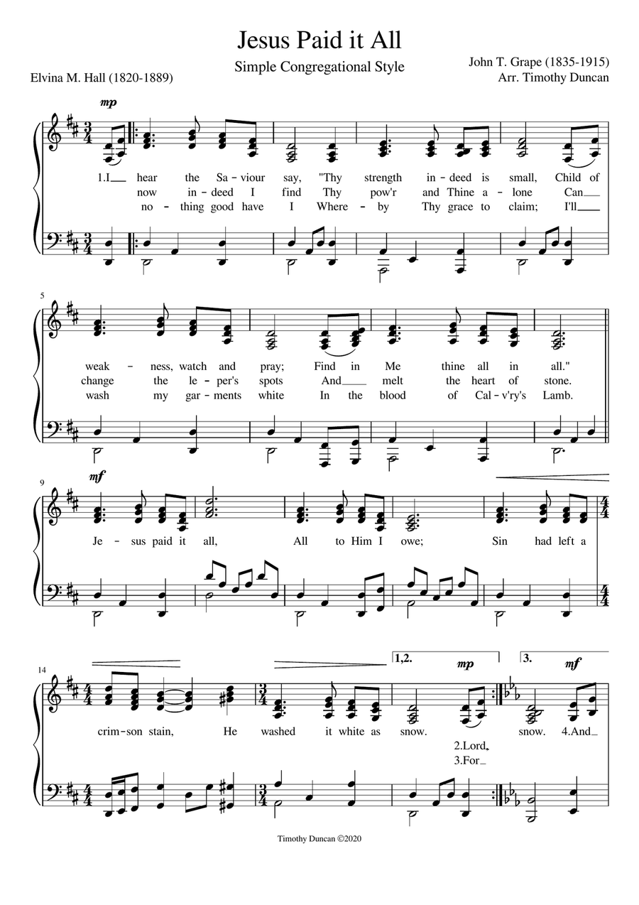 Jesus Paid it All Piano Solo scores gallery preview page 1