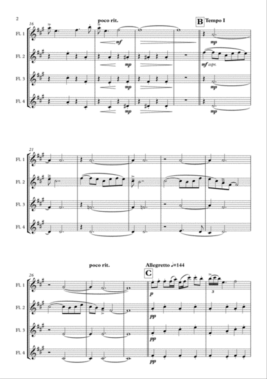 An Evening in the Village arranged for Flute Quartet Flute Quartet scores gallery preview page 4