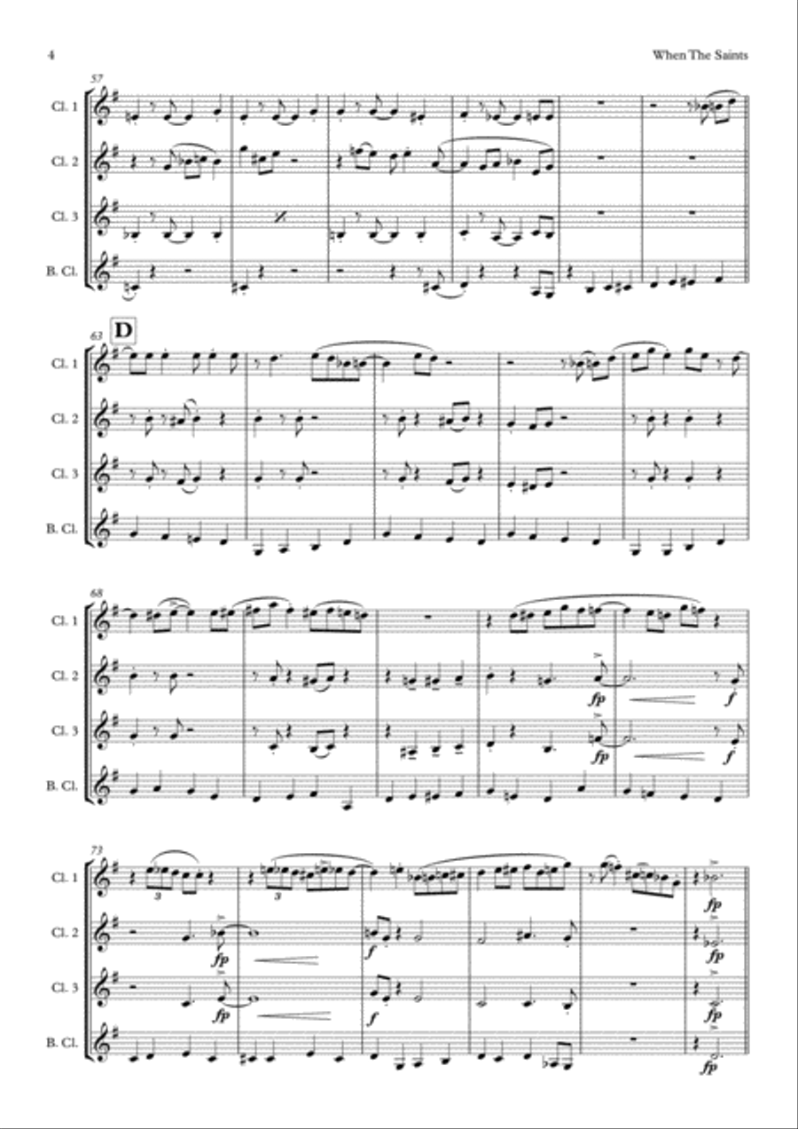 When The Saints Go Marching In (Clarinet quartet) Clarinet Quartet scores gallery preview page 4