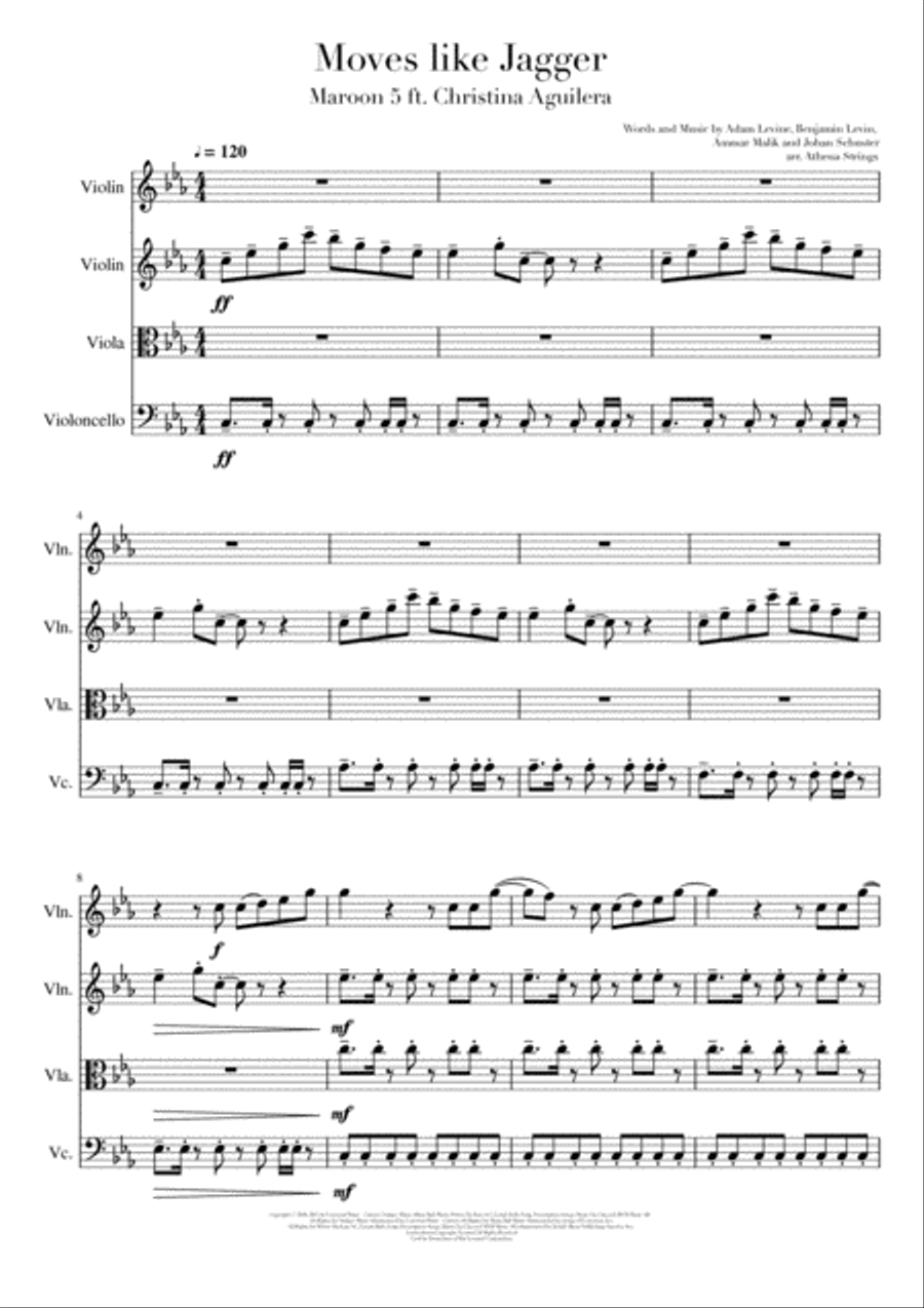 Moves Like Jagger Moves Like Jagger String Quartet scores gallery preview page 1
