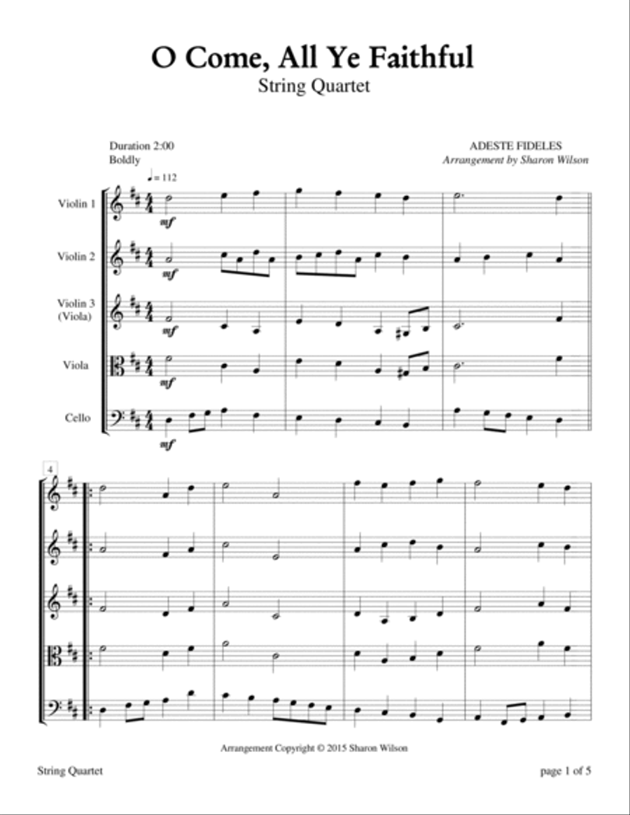 O Come, All Ye Faithful (for String Quartet) String Quartet scores gallery preview page 4