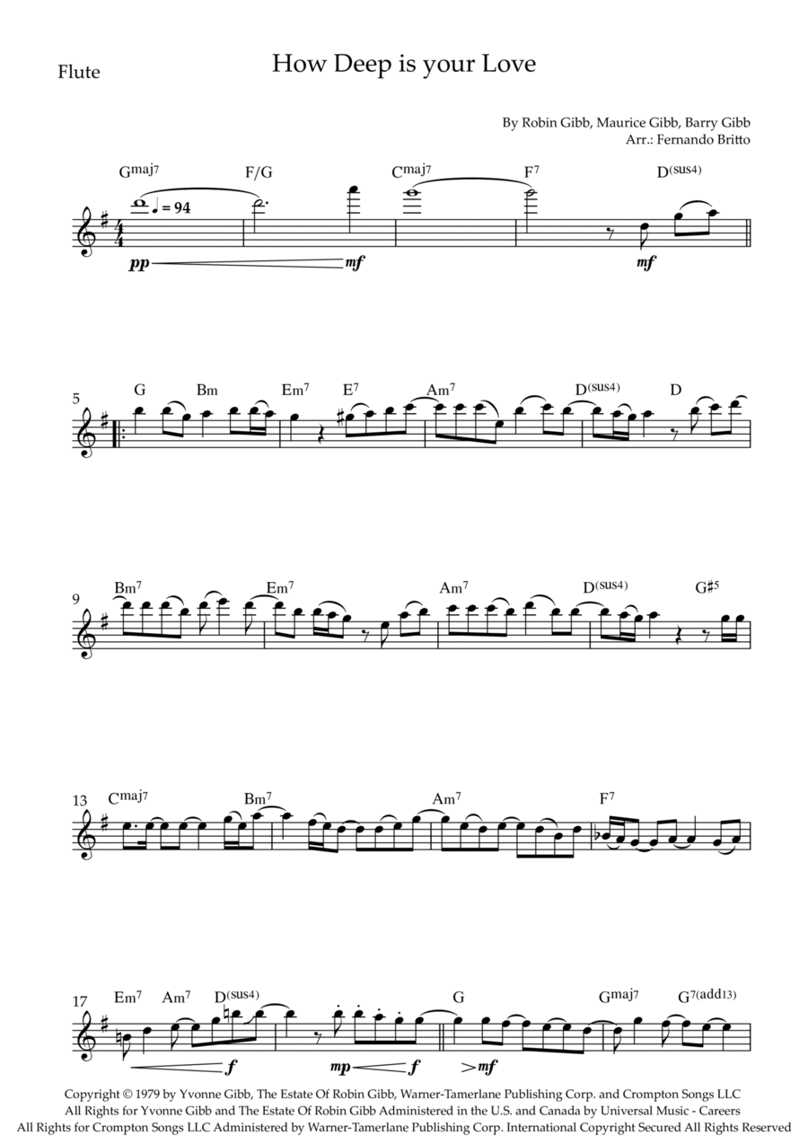 How Deep Is Your Love Flute Solo scores gallery preview page 1