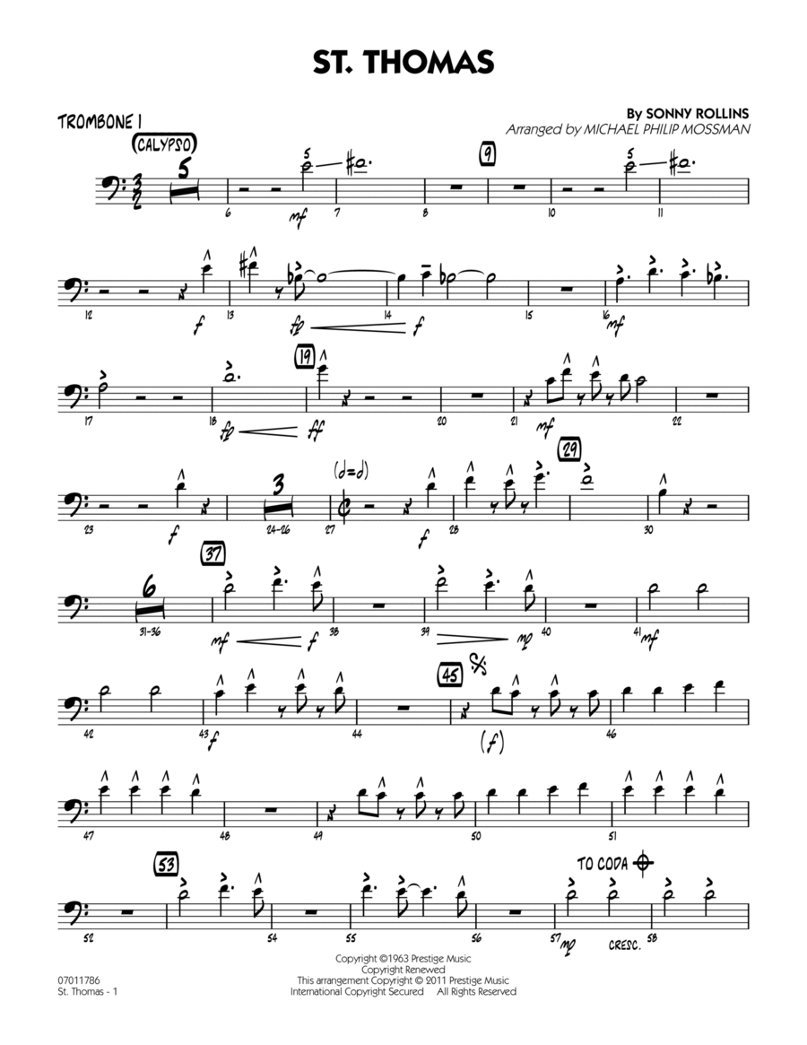 St. Thomas - Trombone 1 Jazz Ensemble scores gallery preview page 1