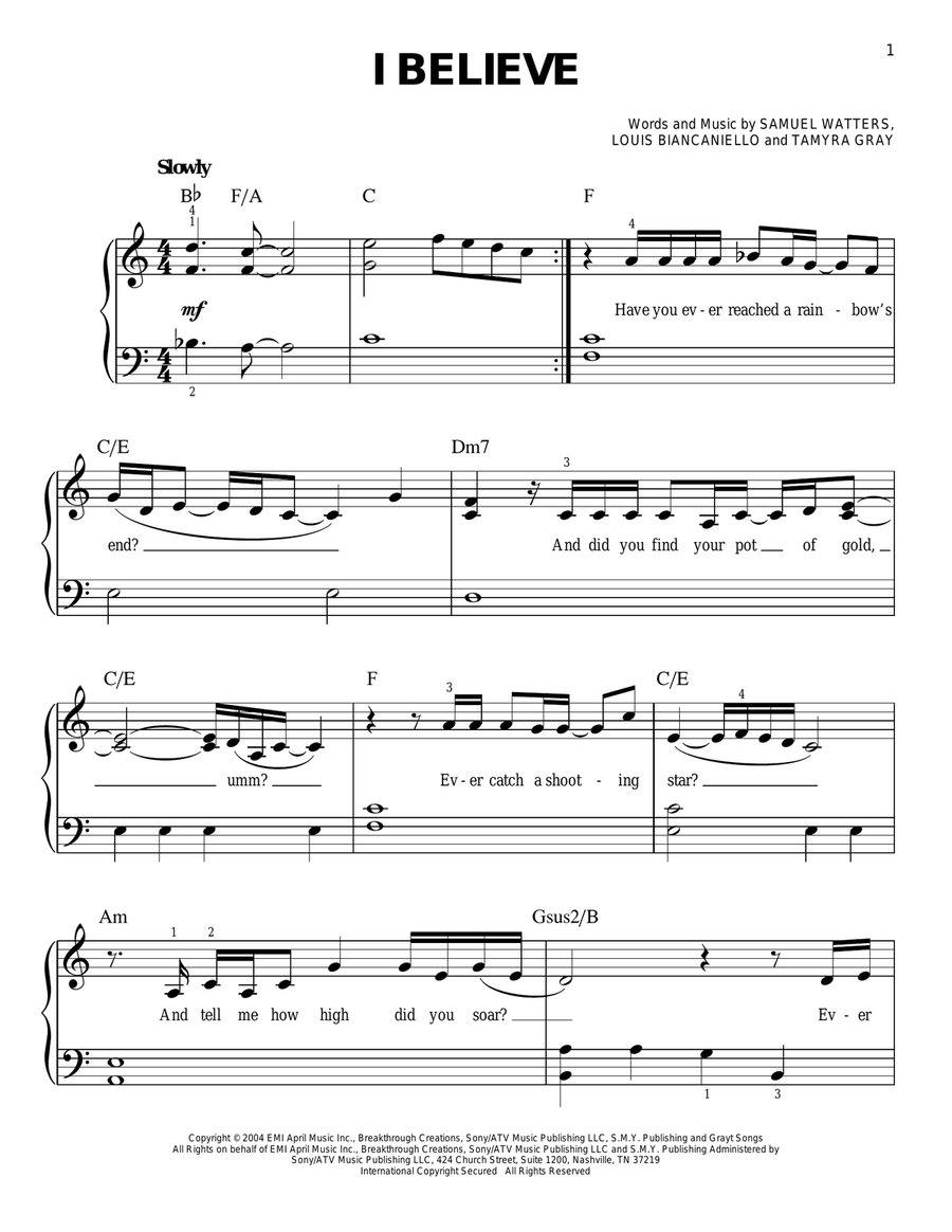 I Believe Easy Piano scores gallery preview page 1