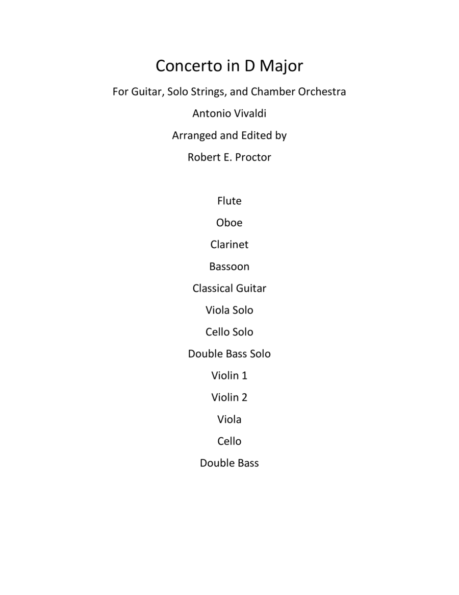 Vivaldi Concerto in D Major for Classical Guitar Small Ensemble scores gallery preview page 1