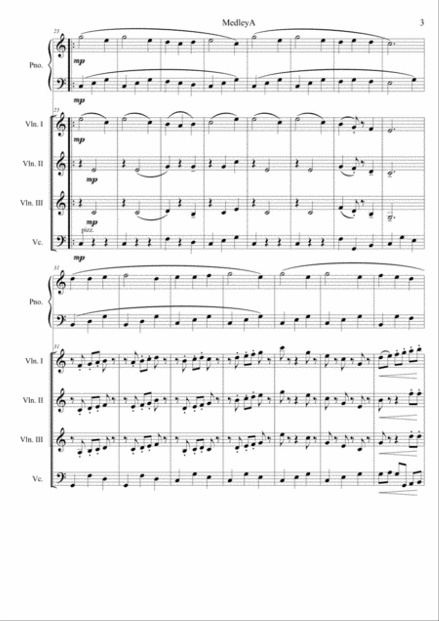 Medley A.Conjunt de 3 peses faciles per el piano amb acompanyament de orquestra de corda.General i p Chamber Orchestra scores gallery preview page 3