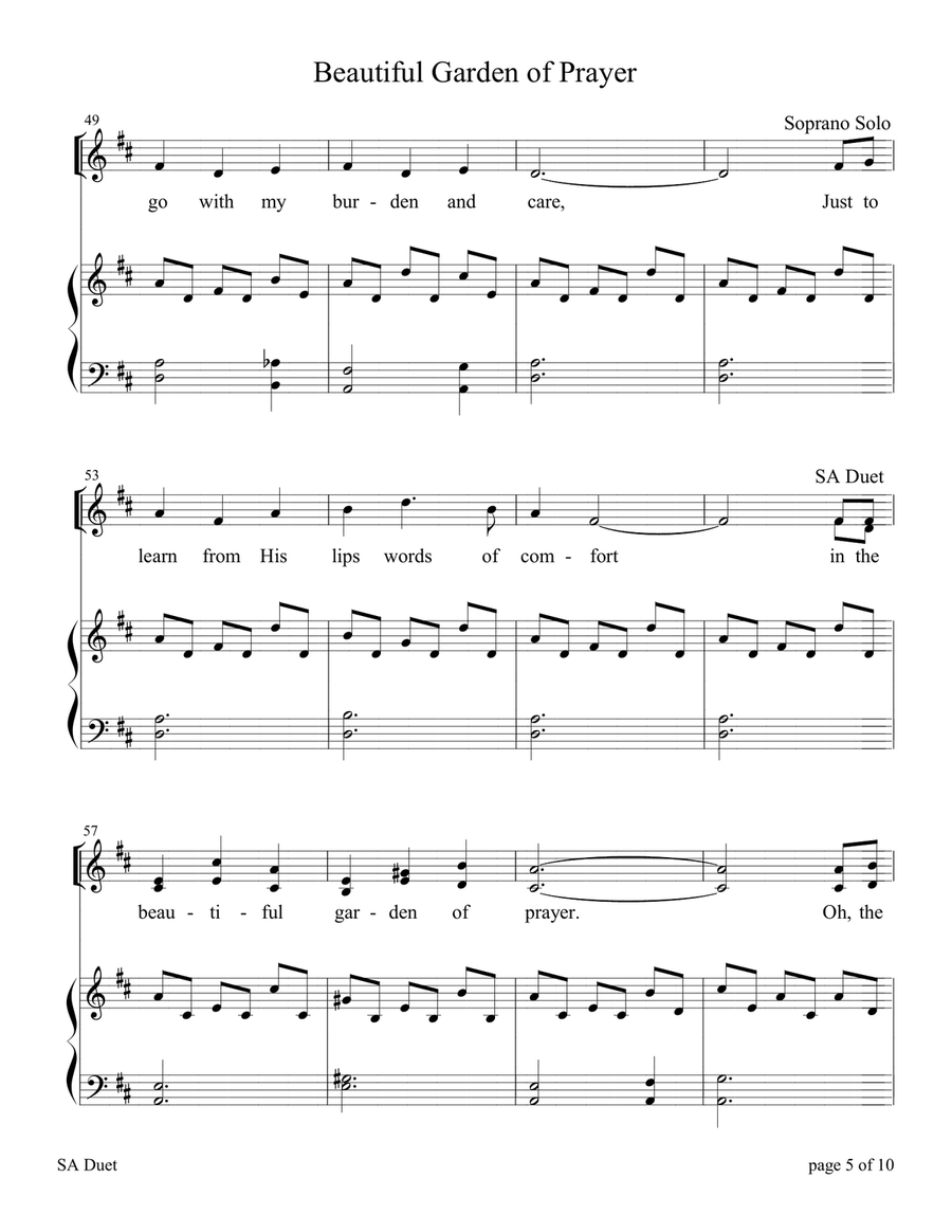 Beautiful Garden of Prayer (for SA Duet with Piano Accompaniment) SA scores gallery preview page 5