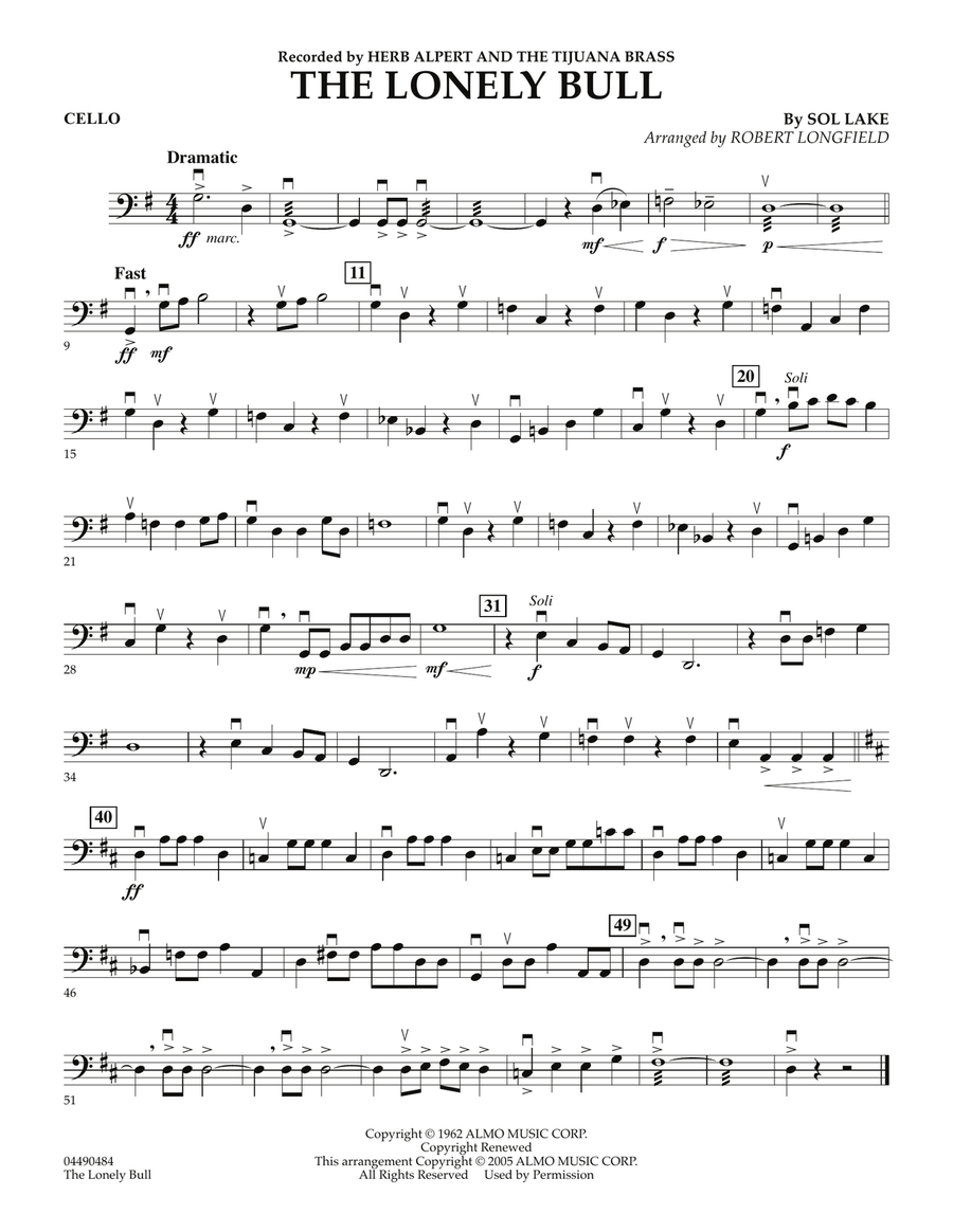 The Lonely Bull - Cello The Lonely Bull - Cello Orchestra scores gallery preview page 1