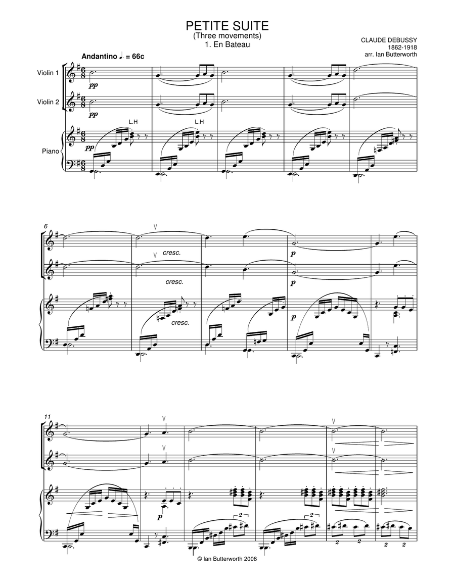 DEBUSSY Petite Suite (3 movements) for two violins & piano String Duet scores gallery preview page 2